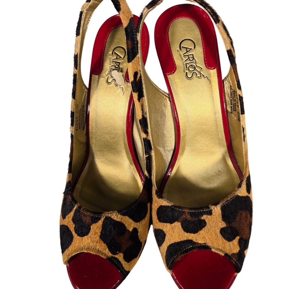 Carlos by Carlos Santana Elise Leopard Print Calf Hair Red Platform Heels 6.5M